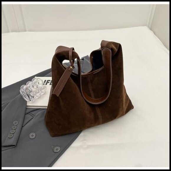 Slouchy Hobo Tote Bag Faux Suede Minimalist Chic Casual Shoulder Purse - Picture 5 of 7